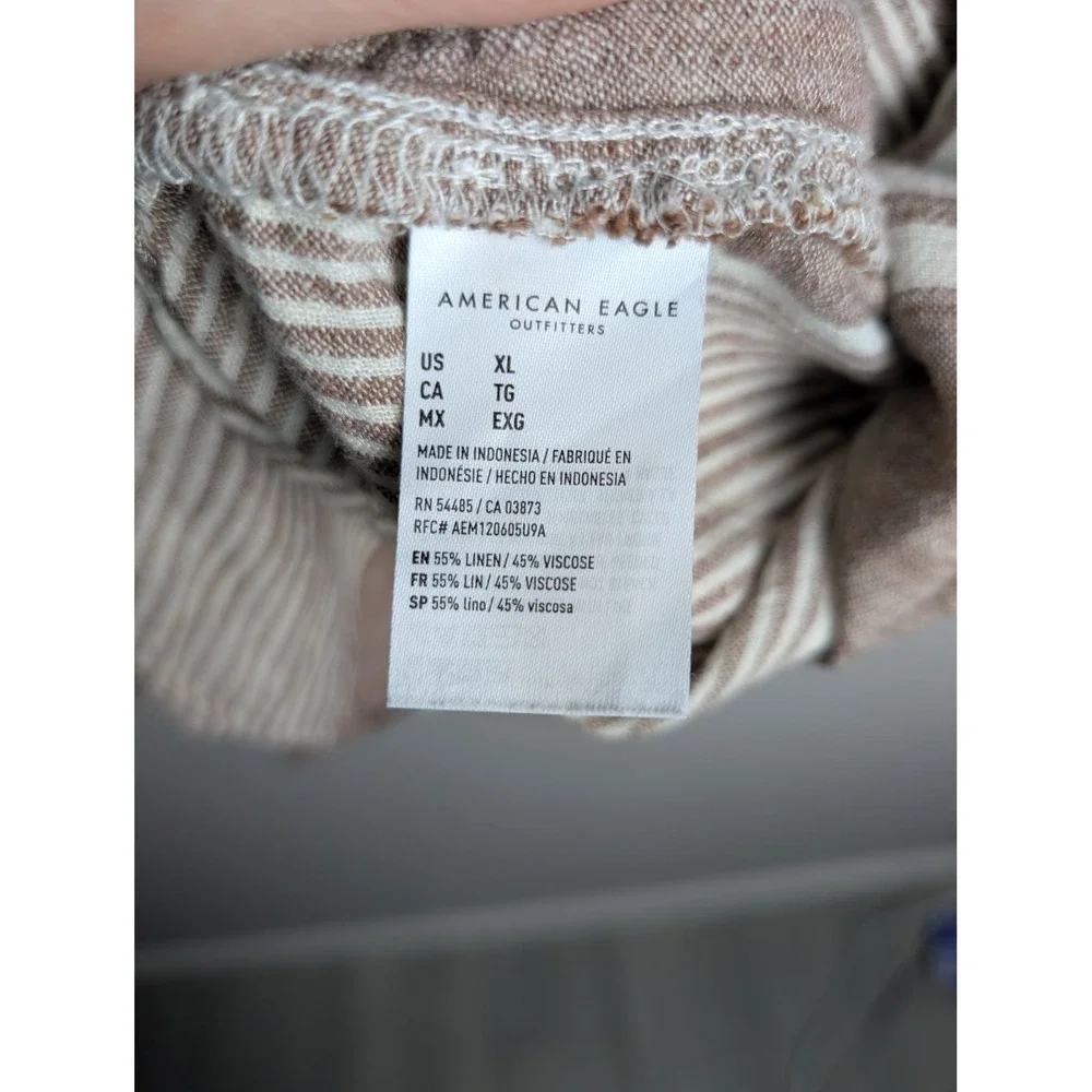 American Eagle Outfitters Shirt Mens‎ XL Beige Striped Relaxed Linen Viscose - Picture 3 of 6